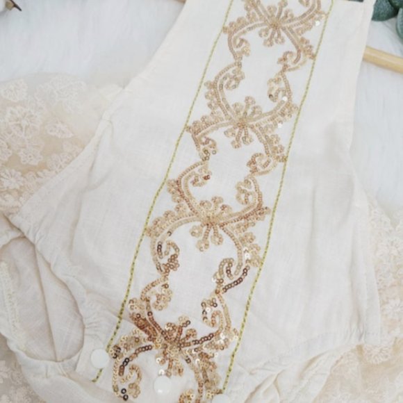 Boho Gold Romper Lace Fall Thanksgiving Girl Outfit Clothes Christmas New Year - Picture 2 of 9